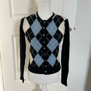 EUC Argyle Pattern Cardigan Black and Blue XS